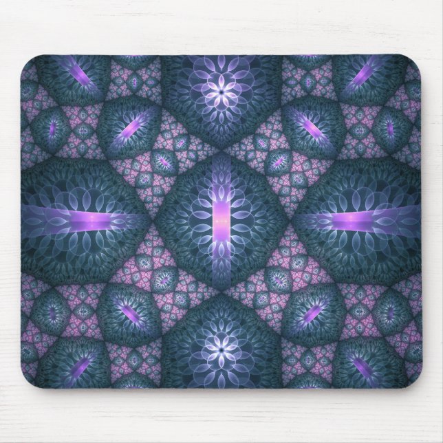 3D Fractal Art Pattern Turquoise Purple Pink Mouse Pad (Front)