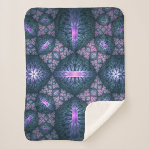 3D Fractal Art Pattern Turquoise Purple Pink Sherpa Blanket
