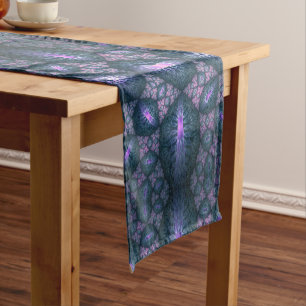 3D Fractal Art Pattern Turquoise Purple Pink Short Table Runner