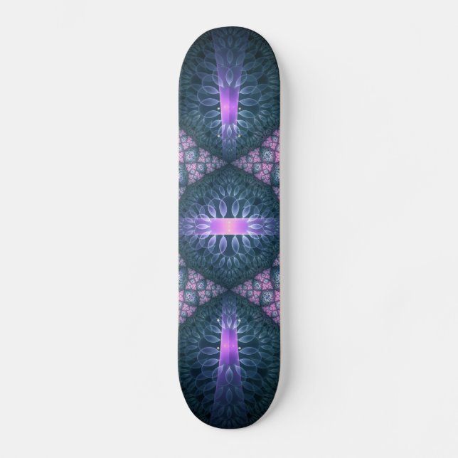 3D Fractal Art Pattern Turquoise Purple Pink Skateboard (Front)
