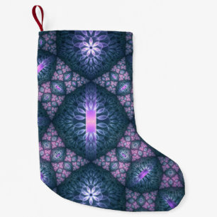 3D Fractal Art Pattern Turquoise Purple Pink Small Christmas Stocking