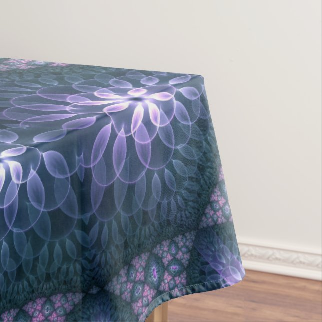3D Fractal Art Pattern Turquoise Purple Pink Tablecloth (In Situ)