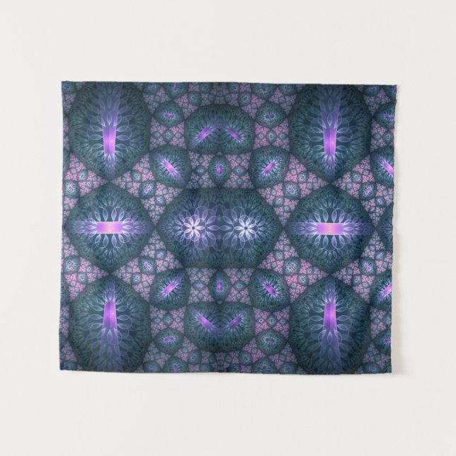 3D Fractal Art Pattern Turquoise Purple Pink Tapestry (Front (Horizontal))