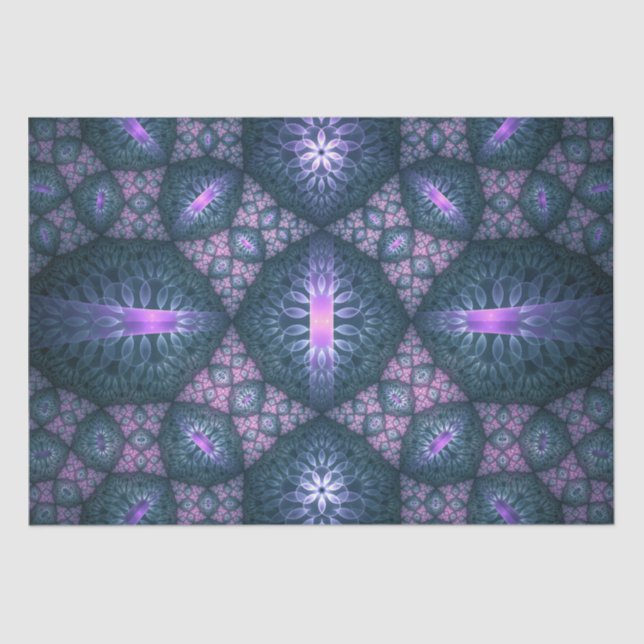 3D Fractal Art Pattern Turquoise Purple Pink Tissue Paper (Front)