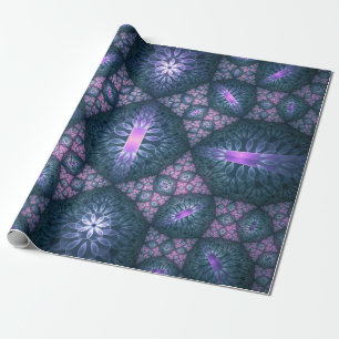 3D Fractal Art Pattern Turquoise Purple Pink Wrapping Paper