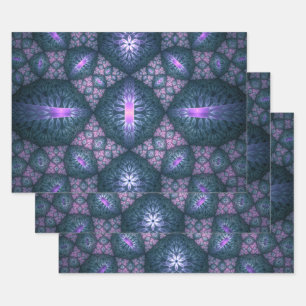 3D Fractal Art Pattern Turquoise Purple Pink Wrapping Paper Sheet