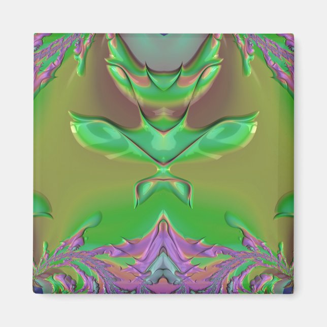 3D Fractal Design Green Purple Orange Magnet (Front)