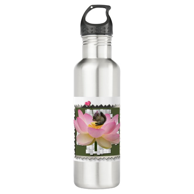 3D Framed Adorable Baby Squirrel On Flower 710 Ml Water Bottle (Front)
