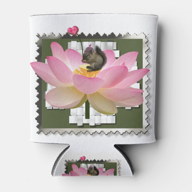 3D Framed Adorable Baby Squirrel On Flower Can Cooler (Front)