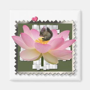 3D Framed Adorable Baby Squirrel On Flower Magnet