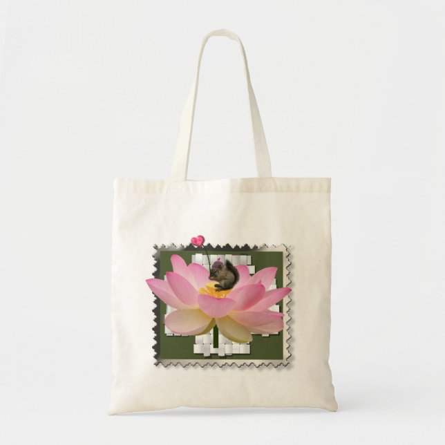 3D Framed Adorable Baby Squirrel On Flower Tote Bag (Front)