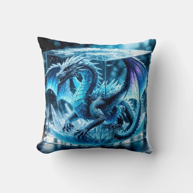 3D Frozen Dragon Encased in Ice Cube Cushion (Front)