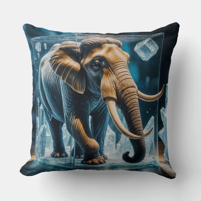 3D Frozen Elephant in Frosted Ice Cube Cushion (Front)