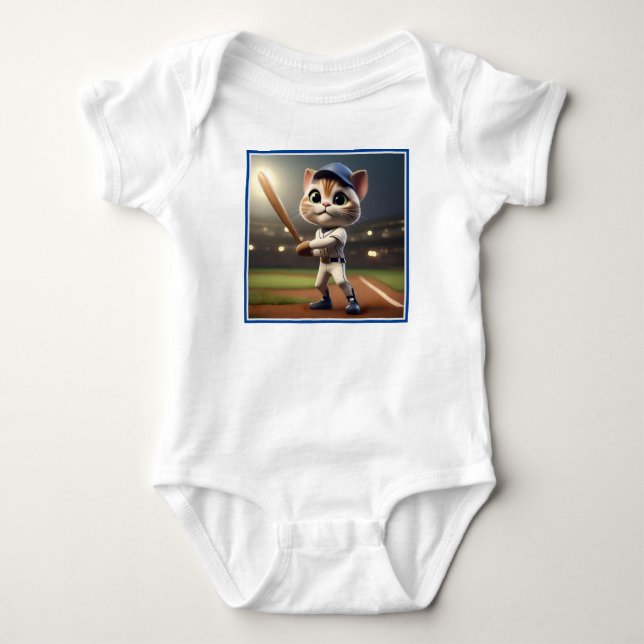 3D Funny Baseball Cat,  Baby Bodysuit (Front)
