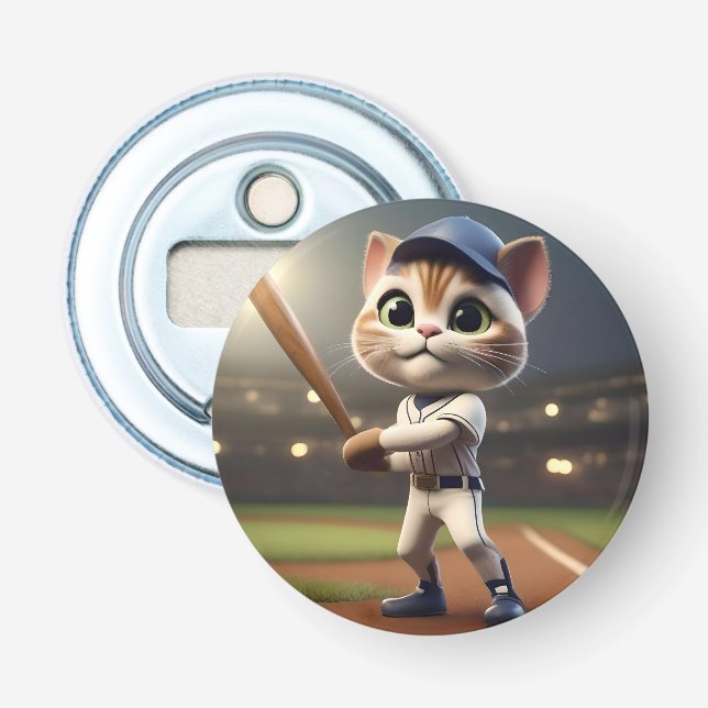 3D Funny Baseball Cat, Bottle Opener (Front)