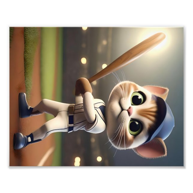 3D Funny Baseball Cat,  Photo Print (Front)