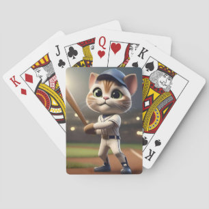 3D Funny Baseball Cat, Playing Cards