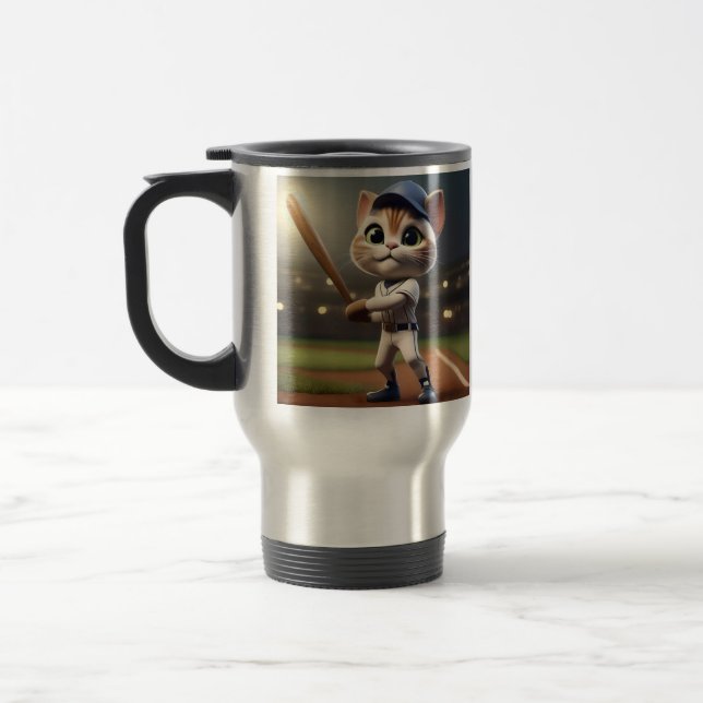 3D Funny Baseball Cat, Travel Mug (Left)