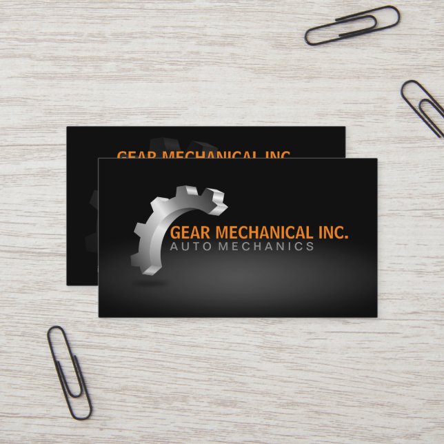 3D Gear Mechanical Logo-Style Business Card (Front/Back In Situ)