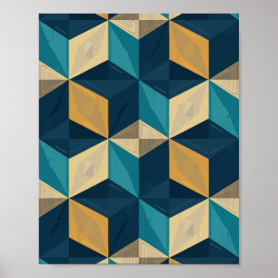 3D Geometric Cubes Poster