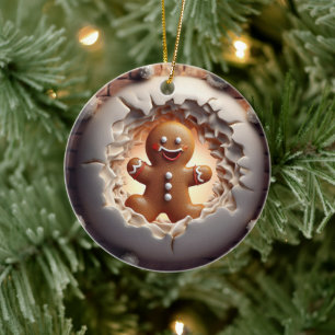 3D Gingerbread Man Christmas Ceramic Ornament