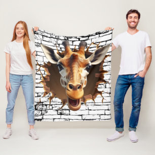 3D Giraffe Wall Break Art – Realistic Safari Fleece Blanket