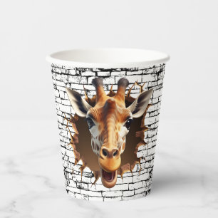 3D Giraffe Wall Break Art – Realistic Safari Paper Cups