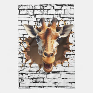 3D Giraffe Wall Break Art – Realistic Safari Tea Towel