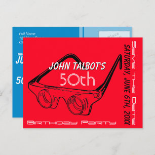 3D Glasses 50th Birthday Save the Date Announcement Postcard