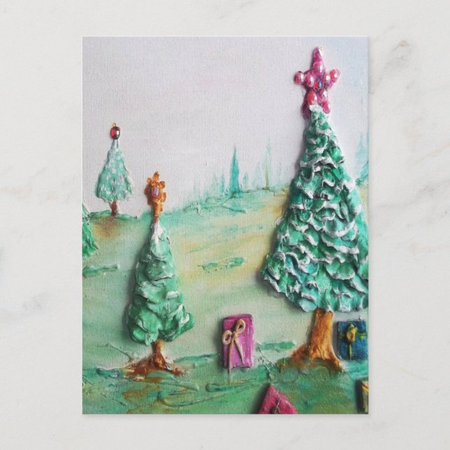 3D GLITTER L@@K of Christmas Trees and Gifts Holiday Postcard (Front)