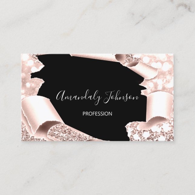 3D Glitter Makeup Artist Rose Pink Black White Business Card (Front)