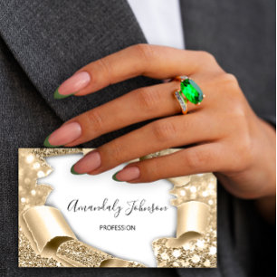 3D Glitter Makeup Event Planner Champaign Gold Business Card