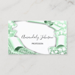 3D Glitter Makeup Event Planner Mint Green Business Card