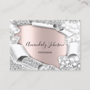 3D Glitter Makeup Event Planner ROSE Silver Business Card