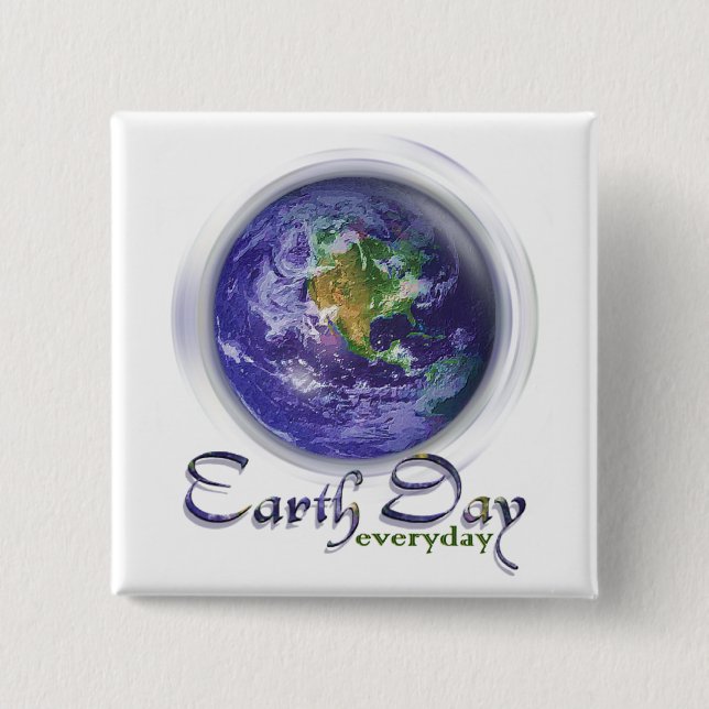 3D Globe Earth Day 15 Cm Square Badge (Front)