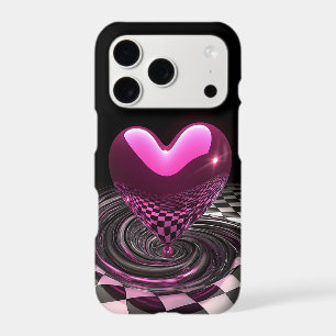 3D Glossy Heart Chequerboard iPhone Case   Y2K