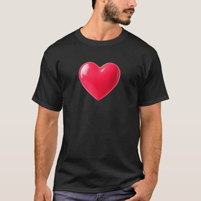 3D Glossy Red Heart T-Shirt (Front)