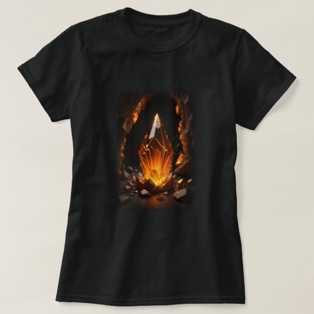 3d Glowing Crystal Orange Red  T-Shirt (Design Front)