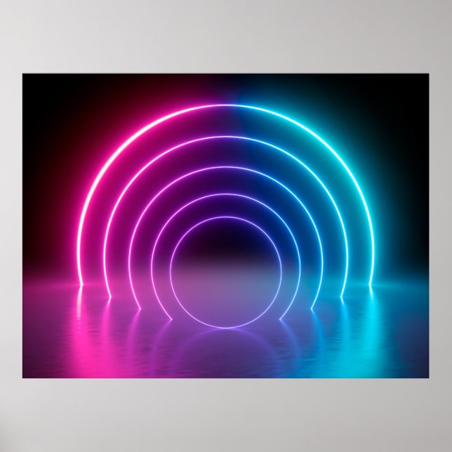 3d, glowing lines, tunnel, neon lights, virtual re poster (Front)