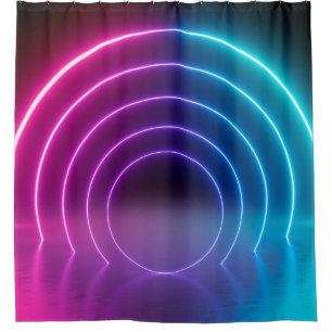 3d, glowing lines, tunnel, neon lights, virtual re shower curtain