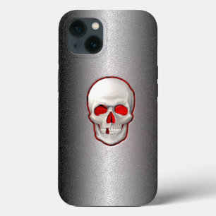 3D Glowing Skull Inlay on Cracked Metal iPhone 13 Case