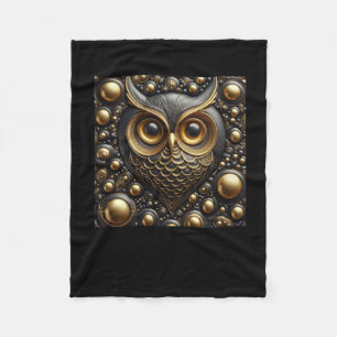 3d Gold Black Owl Sticker  Fleece Blanket