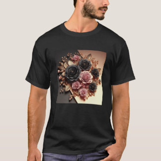 3d Gold Black Pink Roses #11 Sticker T-Shirt