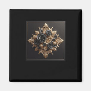 3d Gold Black Roses #22 Sticker Magnet