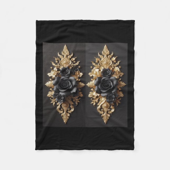 3d Gold Black Roses #2 Sticker  Fleece Blanket (Front)