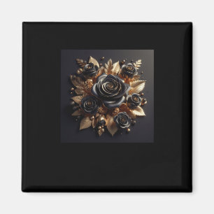 3d Gold Black Roses #4 Sticker Magnet