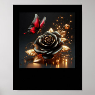 3d Gold Black Roses #5 Sticker Poster