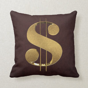 3D Gold Dollar Sign Cushion