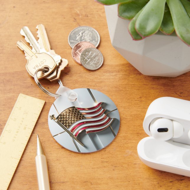 3D Gold Emblem American Flag Key Ring (Desk)