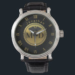 3D Gold Emblem Caduceus Medical Doctor MD Name Watch<br><div class="desc">Professional medical watch featuring elegant clean gold emblem caduceus with M and D letters for "Medical Doctor". Perfect for any business company related to healthcare industry: medical practice,  medical office,  doctor office,  pharmaceutical industry,  drugstore,  clinic and hospital. For hospital staff,  clinic employees,  physicians; classy,  noble,  elegant and precious.</div>